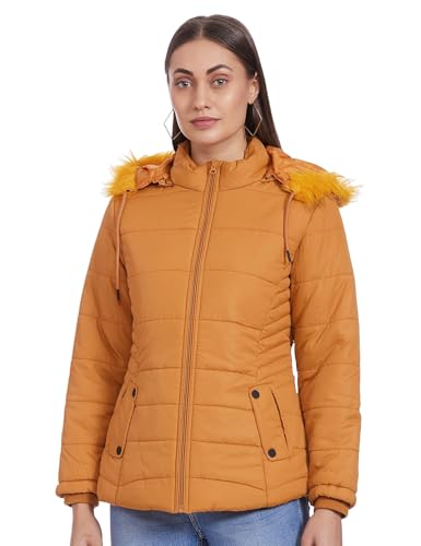 Image of Qube By Fort Collins Women's Medium-Length Bomber Jacket with Detachable Hood Stylish Winterwear for All-Day Comfort |Material: Nylon