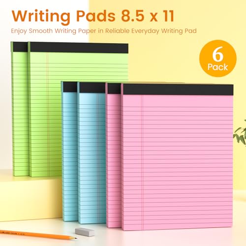 Legal Pads 8.5 x 11 Colored Note Pads, 6 Pack Wide Ruled Notepads 8.5 x 11 Lined Paper, Colored Notebook Paper Writing Pads 30 Sheets per Colored Paper Pads 8.5 x 11 for Home Offic image 6