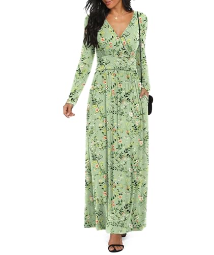 Image of LILBETTER Women Long Sleeve Deep V Neck Loose Plain Long Maxi Casual Dress