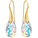 24CT Yellow Gold Plated Sterling Silver Blue Aurora Borealis with Swarovski Crystals Drop Hook Earrings