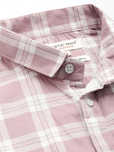 Image of Majestic Man Slim Fit Pure Cotton Checked Half Sleeve Casual Shirt