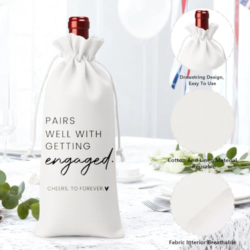 Image of Engaged Gifts Engagement Gifts for Couples Her Engagement Party Decorations | Bridal Shower Decorations Wine Gift Bag Scented Candles Set Cheers To Forever Wine Bag