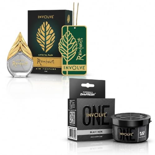 Image of Involve ONE Black Musk Car Perfume & Rainforest Crystal Rain Spray Air Car Perfume Combo (Pack of 2) | Long Lasting Fragrance | Car Fresheners | Car Accessories Interior | Car Accessories 2026