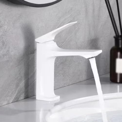Robinet de lavabo de salle de bain blanc mitigeur eau chaude froide laiton monotrou BiaoTeng