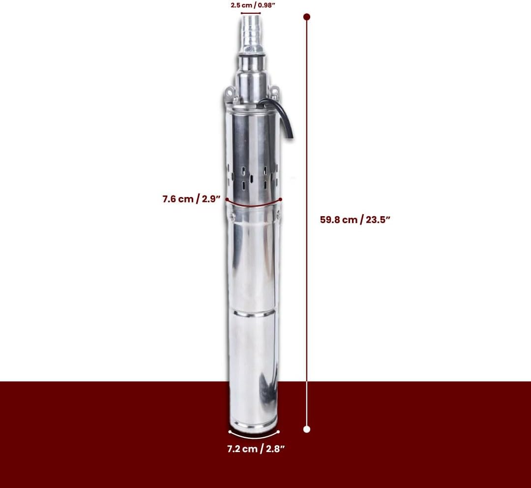KAMPA Cacheng 24V 370 Watt DC Solar Powered Brushless Submersible Pump - 65 mss, 2 m³/h - Solar Submersible Pump for Deep Well and Well, with Solar Panel, Solar Irrigation Pump