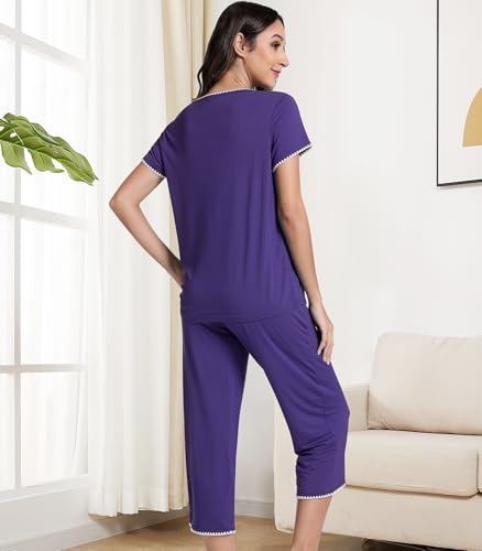 Image of NACHILA Bamboo Viscose Women's Pajamas Set Short Sleeve Pjs and Capri Pants