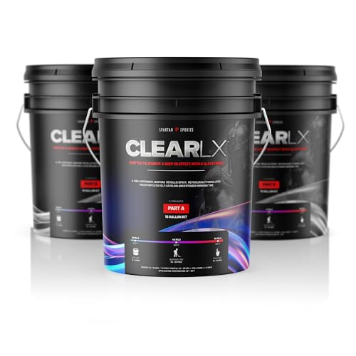 Clear LX Metallic Epoxy Floor Coating System, Low VOC, Food Safe, Self Leveling, 375-425 CPS Viscosity (15 Gallon Kit)