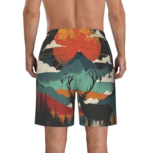 Men's Quick Dry Swim Shorts Deer Mountains Sunset Landscape Modern Art Geometric Beach Trunks with Pockets2