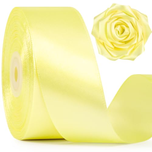 Image of Mauproy 1-1 /2 Inch Wide Baby Maize Satin Ribbon, 50 Yards Light Yellow Solid Polyester Fabric Ribbon for Roses Making, Gift Wrapping, Flower Bouquets, Wedding Decorations, Handmade Crafts