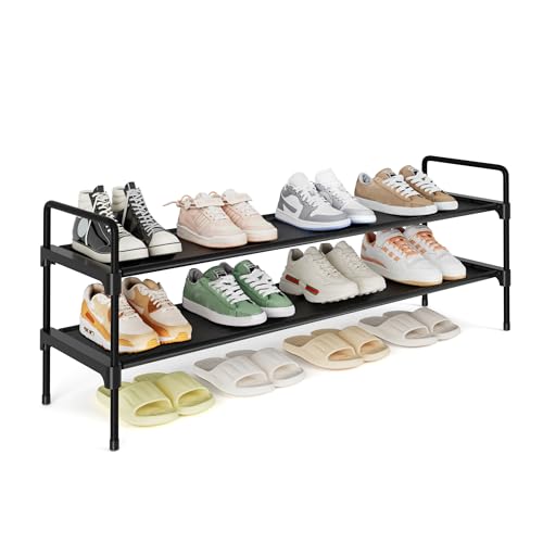 Image of Kitsure Shoe Rack for Closet, Shoe Organizer for Front Door Entrance, Stackable Shoe Shelf, Detachable Closet Organizers and Storage, 36.1 inch Wide - 2 Tiers, Black | Closet, Front Door Entrance, Entryway, Stackable & Detachable Shelf, Closet Organizers and Storage