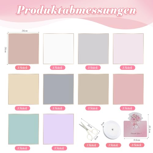 Eudomis 30 Blatt Blumenstrauß Geschenkpapier 58x58 cm, Wasserdichtes Verpackungspapier mit Schere und Band, Blumen Papier mit Band, Geschenke, Kunst & Handwerk（10 Farben ）