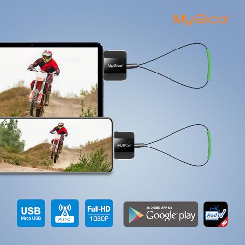Mirco USB with Type C Adapter TV Tuner Card, Watching ATSC Live TV Anywhere, Freeview HD TV Receiver, Recast Wireless HDTV Stick Tuner, USB TV Antenna for Android Phone Tablet PC, No Internet Need