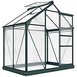 Outsunny 6 x 4ft Polycarbonate Greenhouse, Large Walk in Green House with Slide Door and Window, Garden Plants Grow House with Aluminium Frame and Foundation, Dark Green