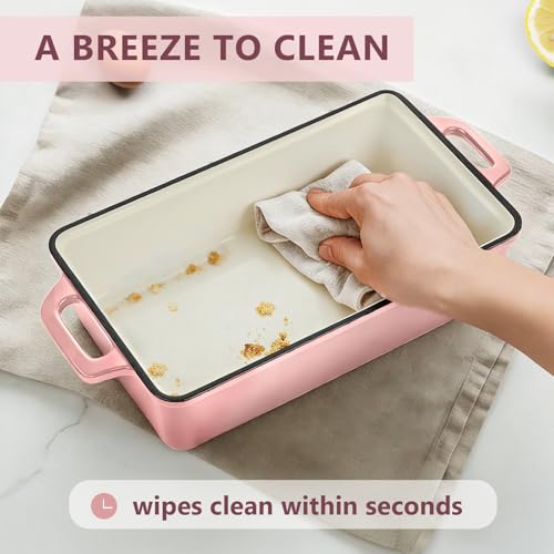 Wildone Enameled Cast Iron Bread Loaf Pan with Lid, 9x5 Sourdough Baking Pans for Homemade Bread, Cake, Meatloaf, Even Heating Bread Pans, 2-Piece Set, Pink by Wildone - Image 5