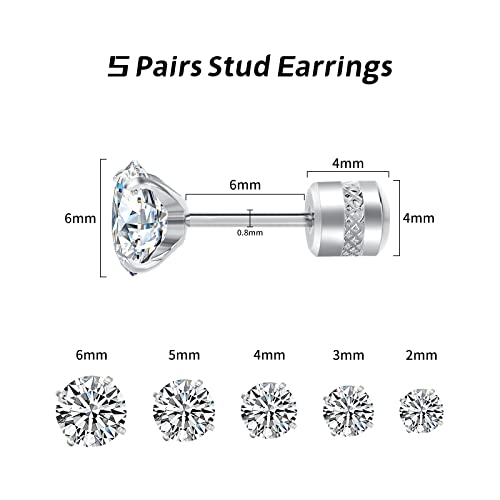 Titanium Studs Earrings Screw Back For Women Men Stainless Steel Hypoallergenic Tiny Cubic Zirconia Tragus 20G Piercing For Sensitive Ears Simulated Diamond Cartilage Titanium Earrings (Silver) (Sliver) #TOP1