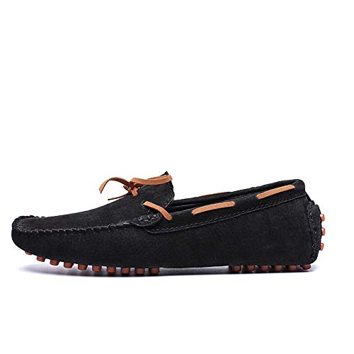 Men's Fashion Driving Loafers Casual Comfort Massage Shock Absorption Personality Lacing Boat Moccasins(Black,10 M US)2