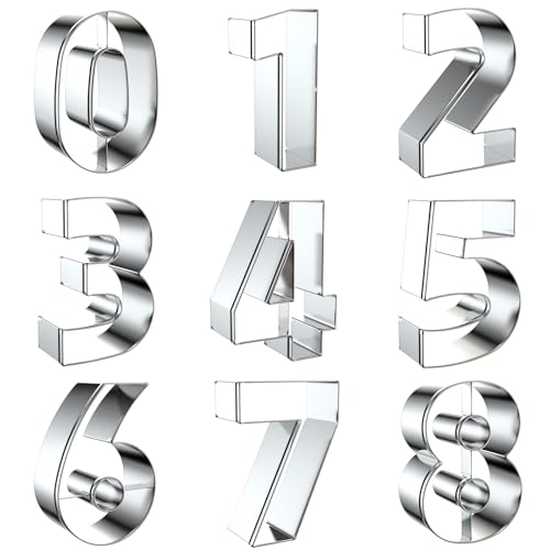 2 Inch Number Cookie Cutter Set - 9 Piece Small Numbers #0#1#2#3#4#5#6 (#9) #7#8 Shapes Mold - Stainless Steel