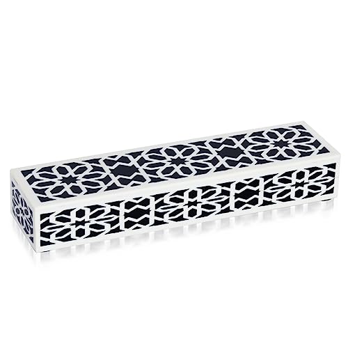 Handicrafts Home Decorative Storage Box with Lid, Black White Shiraz Geometric Pattern Remote Holder, Slim Coffee Table Box