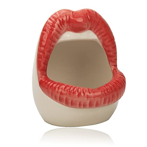 Creative Ceramic Cigarette Ashtray with Mouth Lips Tabletop Portable Modern Ashtrays for Outdoor Indoor Desktop Smoking Ash Tray for Home office Fashion Decoration Handmade Gift for Men Women-Dark Red