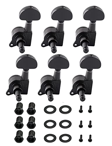 Metallor Locking Guitar String Tuning Pegs Tuning Keys Machine Heads Tuners 6 In Line For Right Handed Electric Guitar Or Acoustic Guitar Half Round Head Black. #TOP1