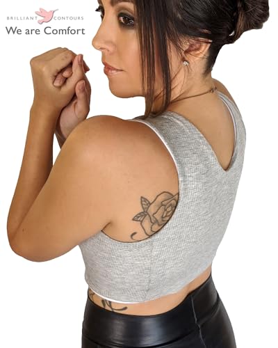 Post Surgical Comfort Compression Sports Bra: Soft Grey Butterfly2