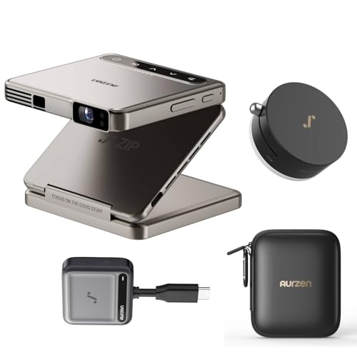 Image of Aurzen ZIP Tri-Fold DLP Mini Projector + CastPlay Pro Dongle + MagPlay Mount + CasePlay, Portable Projector for Cookie, Art Tracing, Sewing, Travel, Gold