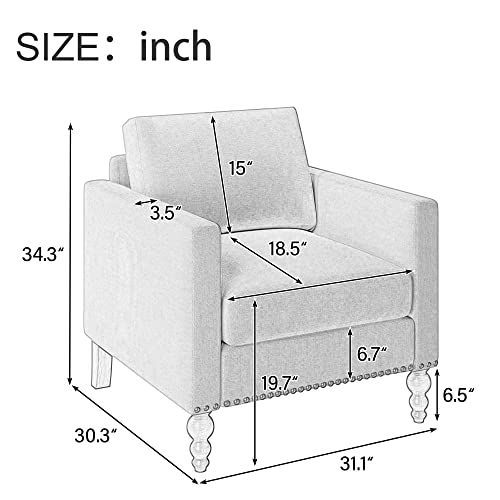 Merax, Beige Classic Linen Armchair Accent Chair With Bronze Nailhead Trim Wooden Legs Single Sofa Couch For Living Room, Bedroom, Balcony #TOP1