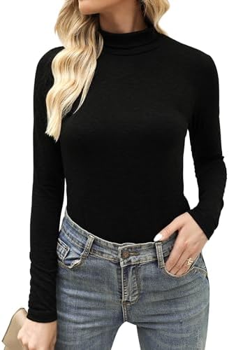 Aottori Rollkragenshirt Damen Baumwolle Basic Langarmshirt Slim Fit Winter | Oberteile Langarm, Top Rollkragen, Unterziehshirt Dünn, Stretch, Casual, Elegant, Einfarbig, für Herbst