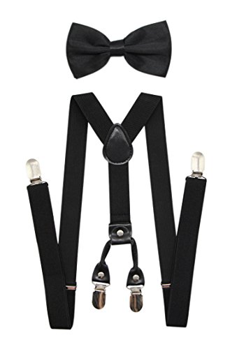 JAIFEI Men's 4 Clips Suspenders and Pre Tied Bow Tie Set for Tuxedo Wedding (Black)