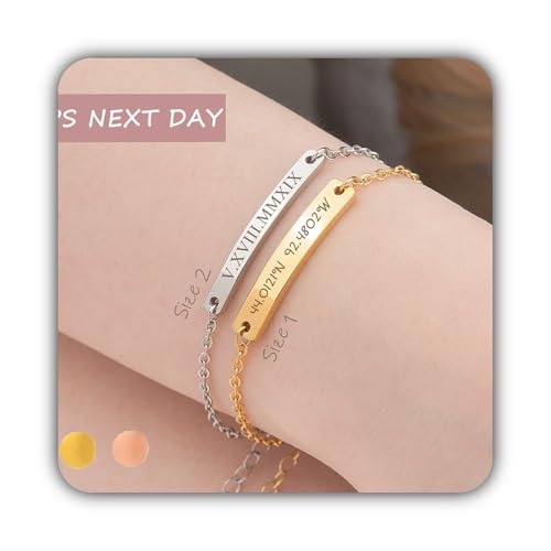 Custom Christmas Gifts for Mom - Personalized Coordinates Bracelet Name