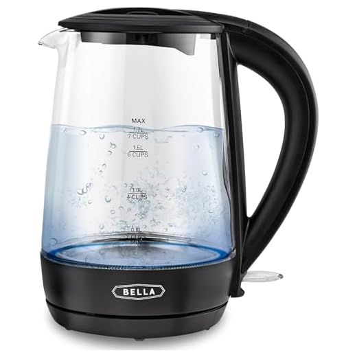 BELLA Hervidor eléctrico de agua, 1,7 l - Tetera portátil inalámbrica de cristal transparente con LED que cambia de color, con función de apagado automático y protección al hervor, color negro
