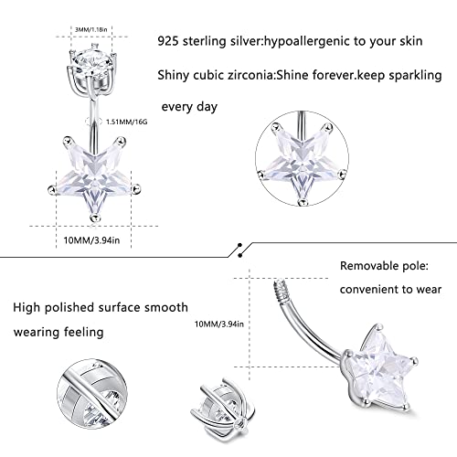 Sllaiss Sterling Silver 14G Belly Button Rings For Women Curved Barbell Belly Rings Body Navel Piercing Jewelry (Star Shape) #TOP1