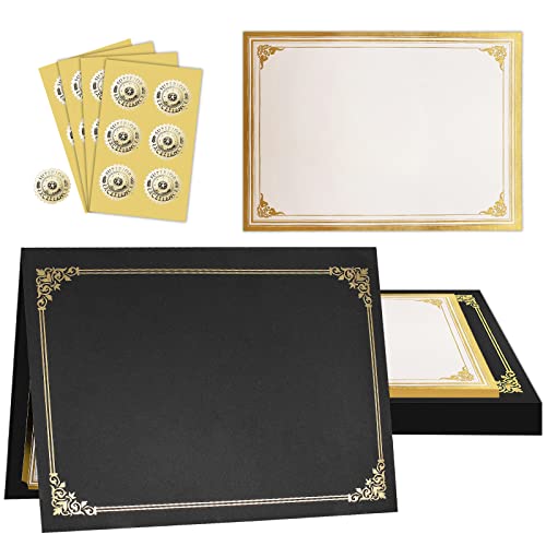 Sunee Certificate Kit (25 Set), 25Pcs Black Certificate Holders & 25Pcs Letter Size Certificate Papers & 25Pcs Gold Foil Award Seals, For Diploma, Award, Accomplishment #TOP10