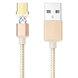 CONMDEX Double-Magnetic Micro USB Charging Cable for Samsung S6 Edge,Sony Xperia XA Z4,High Speed Charging and Data Sync Magnetic Cable Adapter for Micro USB Device 3.3 Ft (Android--Gold)