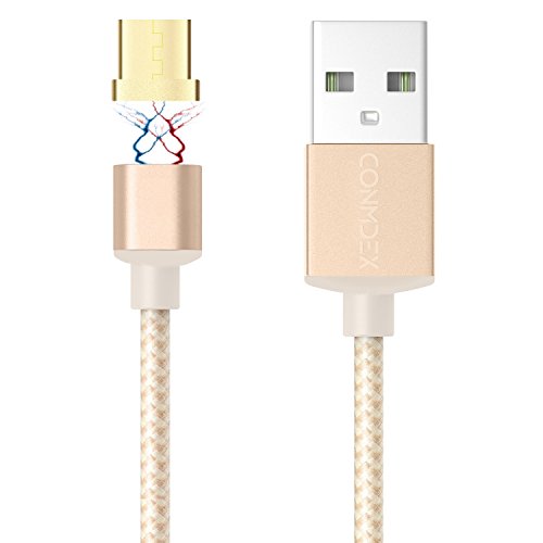 CONMDEX Double-Magnetic Micro USB Charging Cable for Samsung S6 Edge,Sony Xperia XA Z4,High Speed Charging and Data Sync Magnetic Cable Adapter for Micro USB Device 3.3 Ft (Android-Gold)