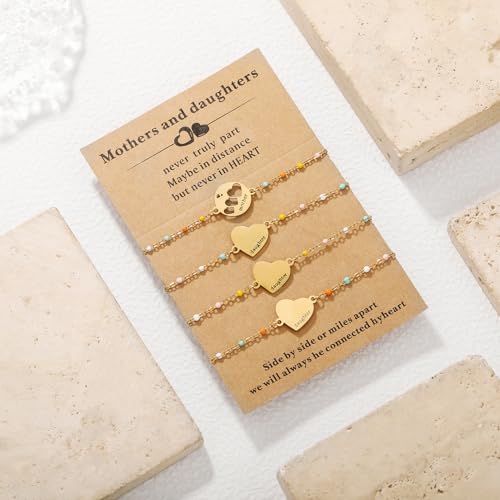 Image of DS Mother Daughter Bracelets Set,18K Gold Plated Stainless Steel Heart Jewelry for Women Girls,Mothers Day Gifts for Mom /Daughter,Adjustable Matching Bracelets for Mommy and Me gift box packaging