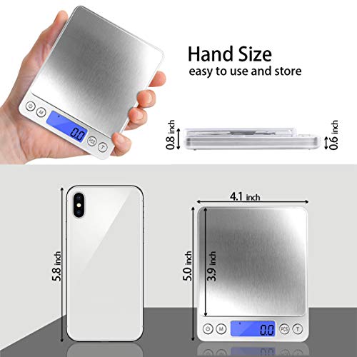 Fuzion Digital Kitchen Scale 3000G/ 0.1G, Pocket Food Scale 6 Measure Modes, Gram Scale With 2 Trays, Lcd, Tare, Digital Scale Grams And Ounces For Food, Cooking, Nutrition, Reptiles(Battery Included) #TOP2