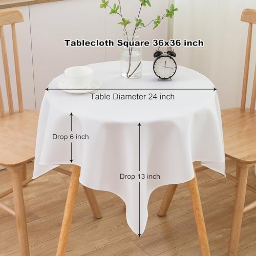 Image of sancua Small Square Tablecloth 36 x 36 Inch White (Fits 20-30 Inch Tables), Stain and Wrinkle Resistant Washable Fabric Table Cloth for Dining Party Table Cover for Nightstand End Bedside Tables