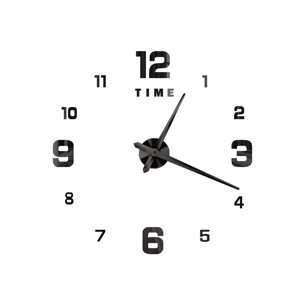 Reloj de pared 3D para bricolaje, relojes de pared grandes, modernos adhesivos de espejo acrílico, autoadhesivo, cuarzo, decoración silenciosa para el hogar (negro A, 37 pulgadas (60-90 cm)