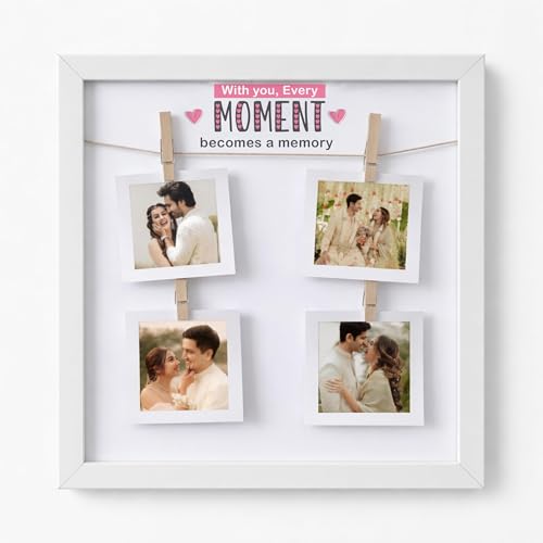Image of Art Street Photo Hanging Display with Clips, Personalized Wooden Photo Frame for Brother Sister Memories, Rakhi Gift for Parents, Romantic Wall Photos Frame, 32x32 cm