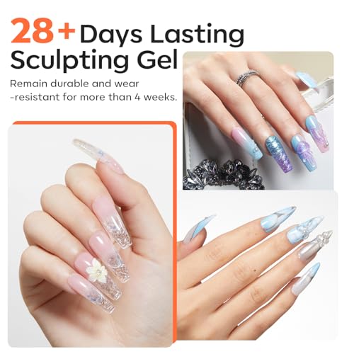 Image of modelones 3D Gel Nail Art Kit, Non-Sticky Solid Builder Sculpting Gel for Nail Art Molding & Extensions with Chrome powder for Beginner DIY or Salon Spring Nails at Home Cured Needed