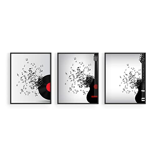 Summit Designs Guitar Wall Decor - Set Of 3 (8X10) Poster Photos - Electric Acoustic Record Vinyl #TOP4