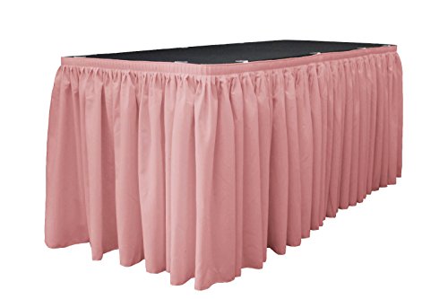 LA Linen Polyester Poplin Table Skirt for Rectangle Tables, Pleat Fabric for Wedding Banquet Trade Show, 14-Foot by 29-Inch Long with 10 L-Clips, Dusty Rose by LA Linen - Used condition - US$36.53