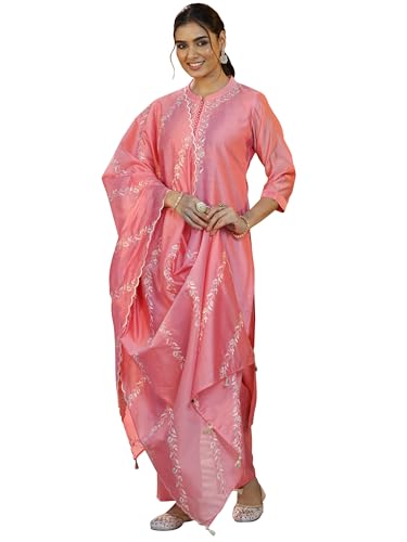 Image of Libas Embroidered Silk blend Straight Kurta Set for Women | ethnic wear | bridal suit | wedding dress | occasion wear