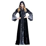 fasching hexe schminken bilder Damen Hexen Kleid mit Kapuze lange Ärmel Kostüm