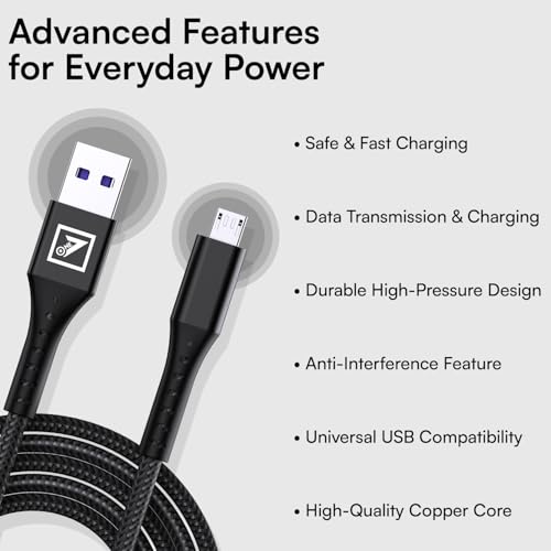 Image of ONE 7 USB to Micro USB Nylon Braided 120W Fast Charging & Data Cable, Micro Cable 2m (6ft), Durable Reinforced Connectors, For Smartphones, Power Banks & Micro USB Devices (ON CB-49 MICRO- Black)