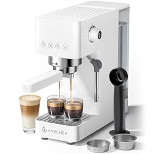 AMZCHEF 20-Bar-Professional-Espress... 1350W Coffee Machine with Milk Frother, Flexible Brewing Options, Compact Espresso Machine for Cappuccino, Latte, White