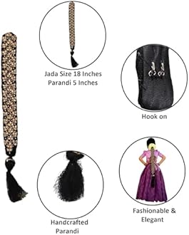 VAMA FASHIONS Traditional Classical Maggam Work Hair Choti pulajada paranda Ornaments Bharatanatyam Poola Jada jadai alangaram Kuchipudi savaram