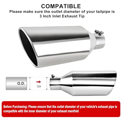 Image of MuHize 3 Inch Inlet Exhaust Tip, 6 inch Outlet 15 inch Overall Length Tail Pipe