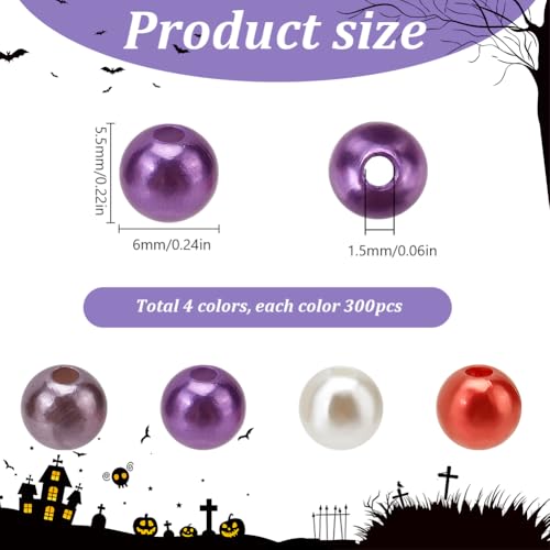 SOFPLATE 1200pcs 4 Colors 6mm Faux Pearl Beads Halloween Acrylic Beads Mini Round Orange White Gray Loose Spacer Pearls Bead for Jewellery Making Women Earring Bracelets Party Home Decoration Supplies - Image 2
